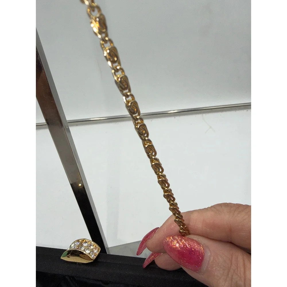 Lord & Taylor Black Satin Ruffle Evening Clutch Rhinestone Clasp Gold Chain Bag